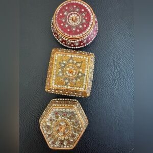 Set Of 3 Embellished Jeweled Trinket Boxes 3 Different Shape